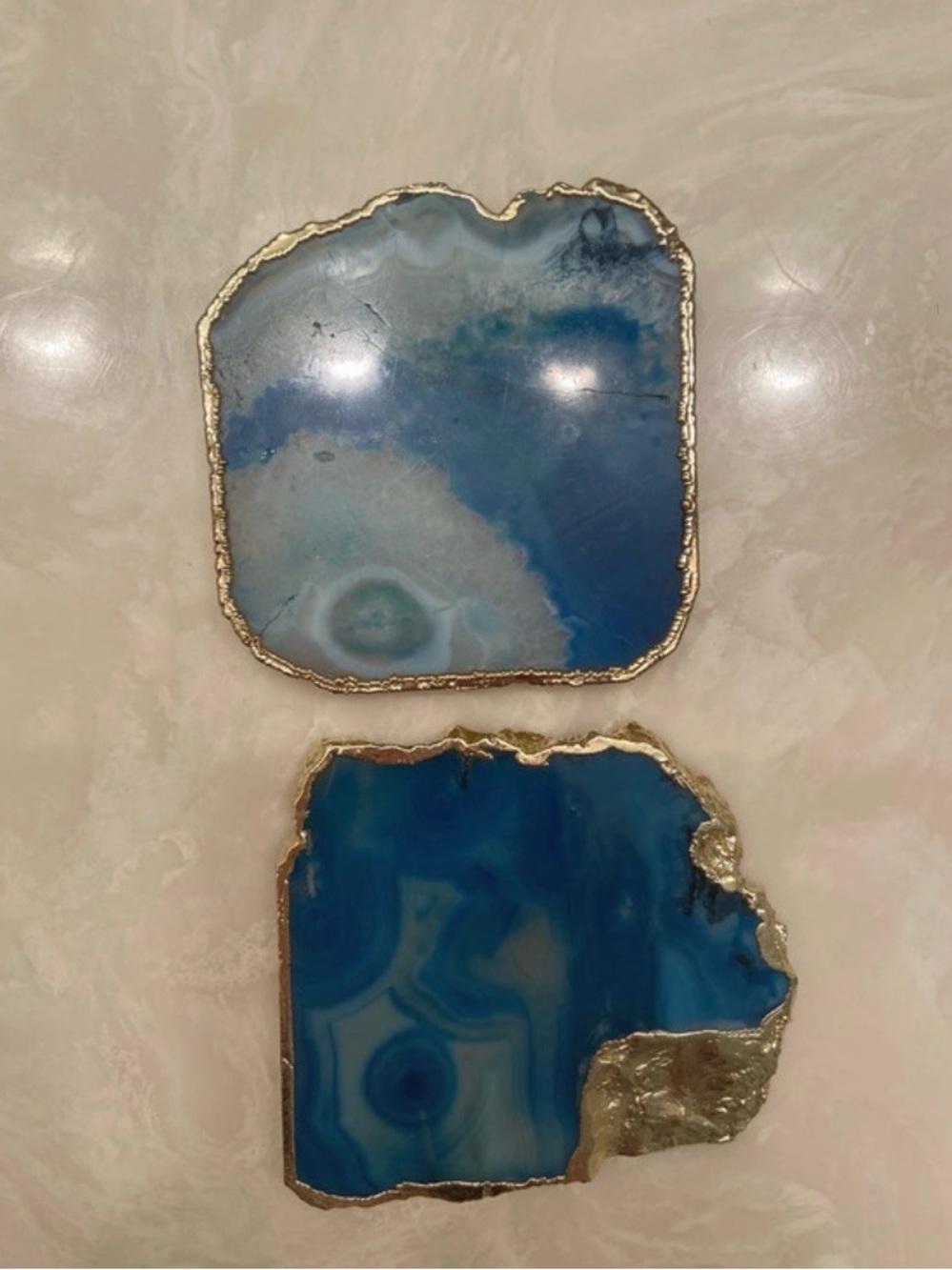 Anthropologie Gilded Agate Coasters blue